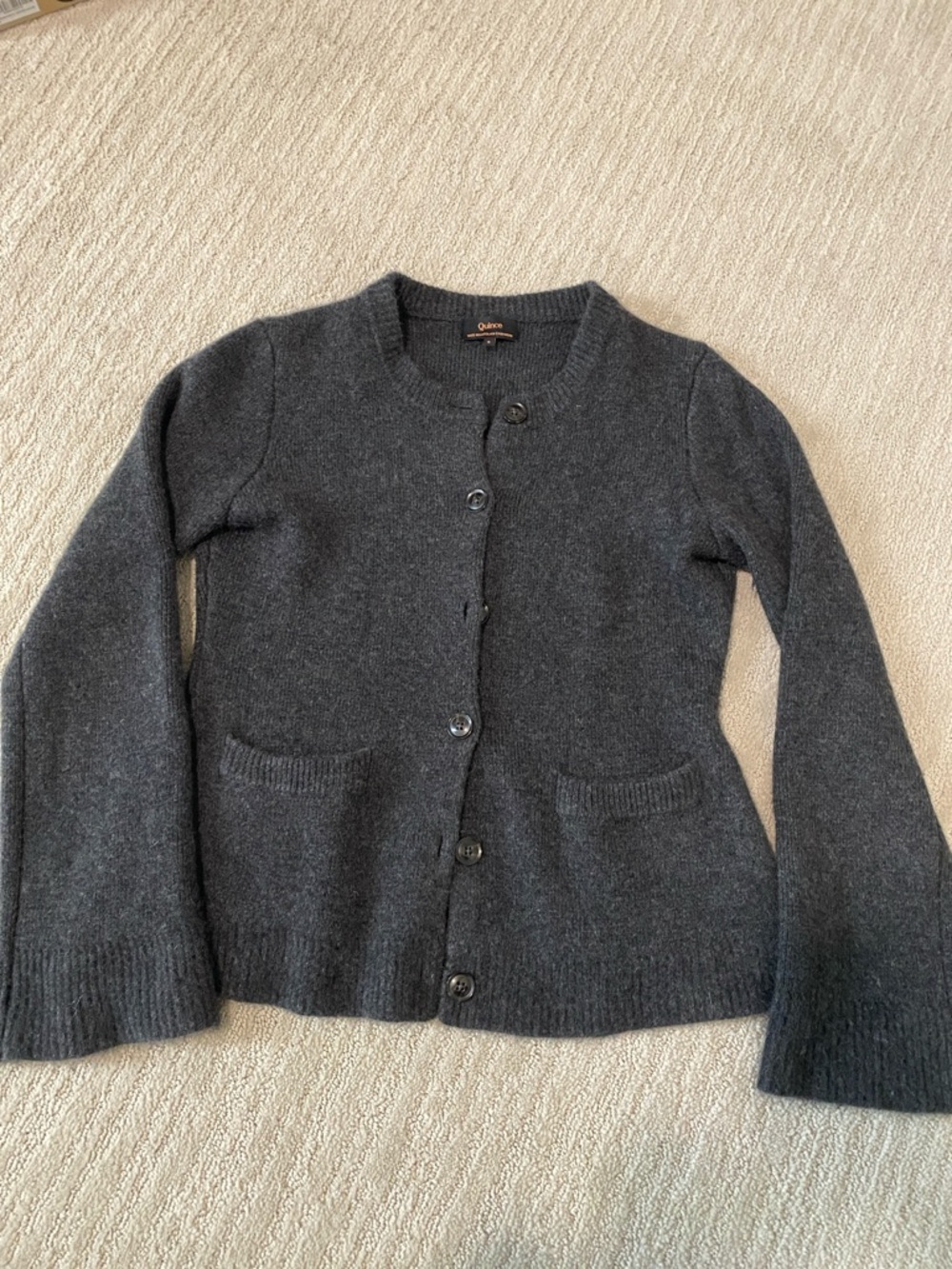 Quince Charcoal Gray Button-Front Women's Cardigan